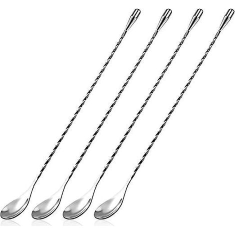 30cm 4 Pices (argent) , Cuillre Cocktail En Acier Inoxydable Cuillre De Bar Long Manche Cuillres Mlanger Motif En Spirale Agitateurs Cocktail (1/5)