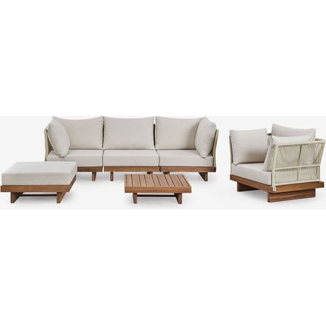 Conjunto de jardín con sofá modular de 3 piezas de 2 sillones esquineros,mesa de centro,sillón y puff en madera de acacia Dailin SKLUM              (1/5)