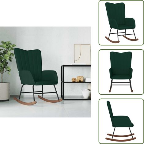 The Living Store Chaise à bascule Vert foncé Velours - Chaise À Bascule - Fauteuil Relaxant - Chaise Berçante - Mobilier Extérieur - Décoration Intérieure (1/5)