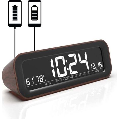 Radio réveil 5 sons nature, 2 USB, FM, 22x7 cm