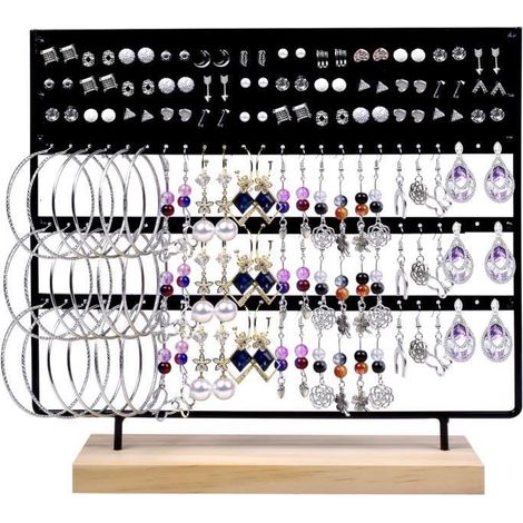 (Bois et noir)Organisateur de bijoux, présentoir bijoux, porte bijoux, support pour boucle d'oreille suspendues (1/4)
