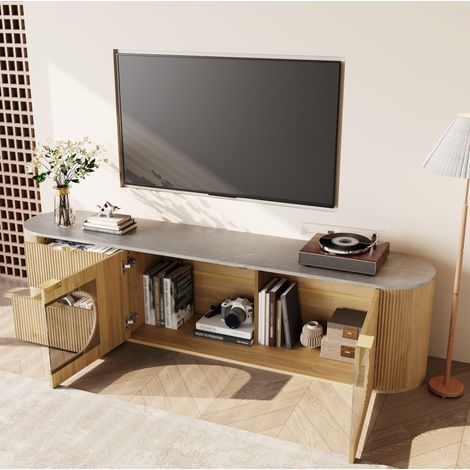 Mueble TV 170x39,5x38 cm natural con puertas y cajones de ratán