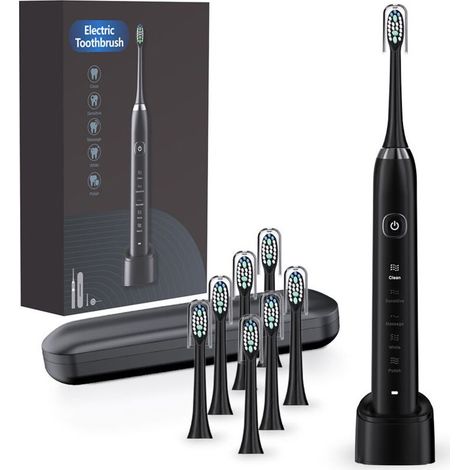 Brosse à dents électrique sonique portable étanche IPX7 Sarmocare S100 avec 8 têtes de brosse violettes (1/4)