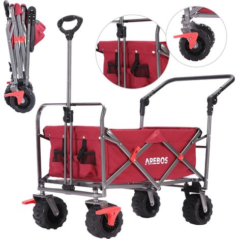 AREBOS Carro plegable con 2 bolsillos de red frenos del tras barra telescópica (1/5)