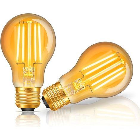 Ampoule LED E27 à Vis Edison Vintage, ampoules à Filament A60 6W équivalentes à 60W, Blanc Chaud 2200K, 550 Lumens, Non Gradable, 2 PACK (1/5)