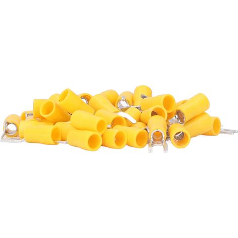 50 cosses à fourche isolées, connecteurs de câble en U, sertissage SV5.5-4, jaunes, pour câbles 12-10 AWG (1/5)