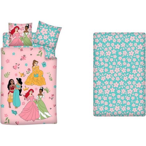 Parure de lit réversible 140x200 cm et drap housse 90x200 cm  Disney Princesse