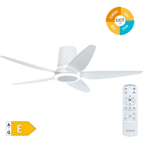 Ventilador de techo Salveri con luz CCT regulable y mando Ø122 5 aspas DC Blanco