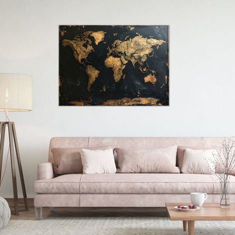 Wandbild Retro Vintage-Stil Weltkarte Imitation Farbe 100x70 (1/4)