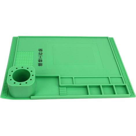 Tapis de travail silicone anti-chaleur 40x30cm vert, résistant haute température, isolant thermique, protection pour réparation électronique, surface antidérapante. (1/5)