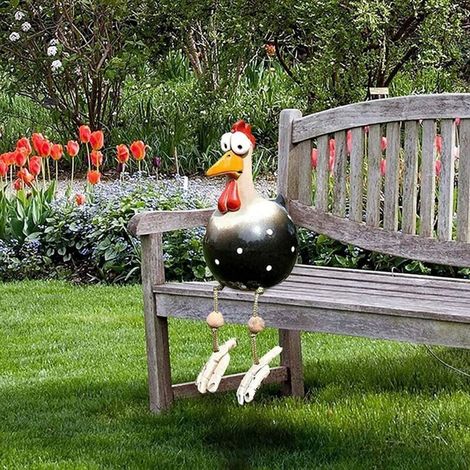 Poule Décoration Jardin, Statues de Poulet Jardin Décoration, Poulet en Résine Drôle Décoration de Jardin en Forme de Poule Figurine Animaux Sculptures pour Jardin, Cour, Patio (Black)