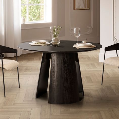 Table à manger ronde 120x75 cm décor effet bois noir (1/5)