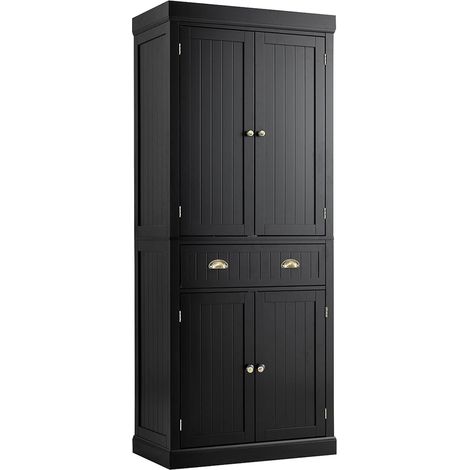 Mobile dispensa da cucina alto 183cm con ripiani regolabili 2 ante e cassetto, Mobile credenza da soggiorno Nero (1/3)