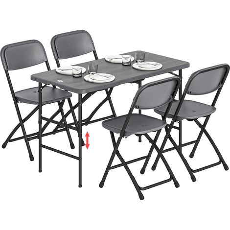 Set 4 chaises table réglable HDPE gris foncé, jardin pliantes effet bois (1/5)