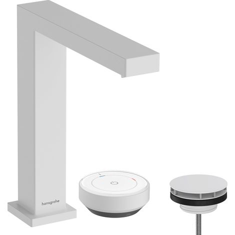 Mitigeur de lavabo avec garniture de vidage, économie d'énergie (CoolStart), Robinet salle de bain avec hauteur sous bec 173mm, économie d'eau (EcoSmart+), Blanc mat, 73053700 (1/5)