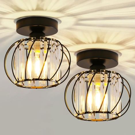 Lámpara de techo de cristal, moderna lámpara de araña negra E27, lámpara de techo semiempotrada para sala de estar, dormitorio, cocina, comedor, pasillo, baño, recibidor y bar. (1/4)