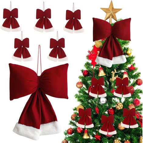 Gros Nœud Rouge de Noël, ZoneYan 6 Pcs Arcs de Noël Rouges, Gros Noeud pour Sapin PE Noël, Noeud De Noël Velours, Ensemble Rouge d'arc PE Noël, Décorations PE Noël à Gros Nœud Rouge à Suspendre (1/5)