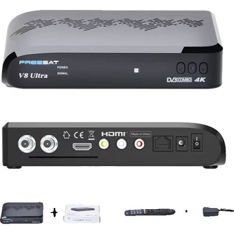Decodificador, compatible con DVB-S/S2/T2, salida HDMI, TV Box V8 Ultra 4K, enchufe europeo. (1/2)