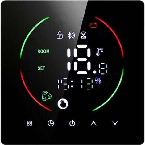 Thermostat intelligent Thermostat de chauffage Thermostat d'ambiance Thermostat de chauffage électrique au sol 16A LED écran tactile numérique noir (1/4)