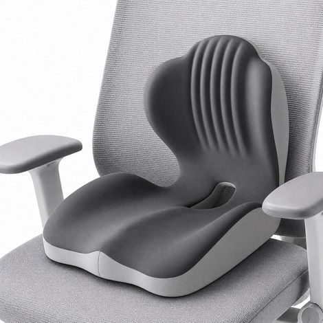 Coussin orthopédique avec dossier, coussin de chaise de bureau avec mousse à mémoire de forme, soutien lombaire et découpe respirante pour le coccyx, pour chaise de bureau, siège de voiture (1/5)