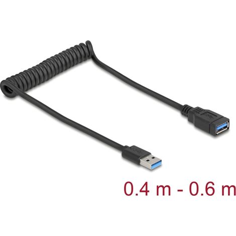 Delock Cable USB 5 Gbps en espiral de macho a hembra de 0,4 a 0,6 m negro