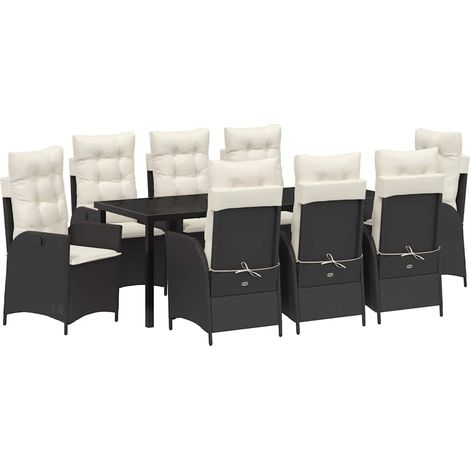 Maison Exclusive - Set da Pranzo per Giardino con cuscino 9 pcs Nero polyrattan