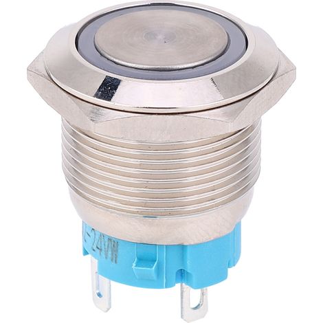 2 interrupteurs bouton à blocage automatique CC 12–24 V, diamètre 19 mm, 1 contact NO, 4 broches, boîtier métallique blanc