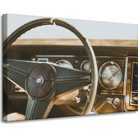 Lienzo impreso con diseño de coche antiguo vintage, 90x60 cm.
