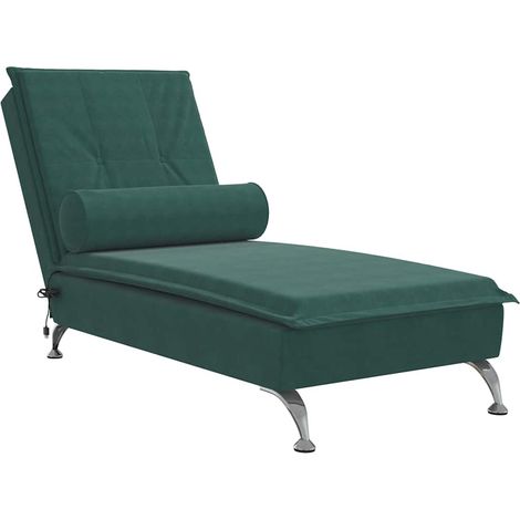 Chaise longue,Bain de soleil,Transat de massage avec traversin vert foncé velours CFW50637 (1/5)