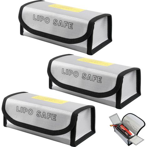 Lot de 3 Sacs de Sécurité pour Batterie Lipo, Sac de Batterie Ignifuge, Sacs de Rangement Anti-Explosion, pour Batterie Lipo,Protection Contre Le Feu et Les Explosions,Charge et Stockage(18x7.5x6cm) (1/5)
