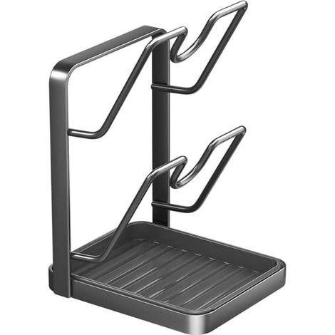 Porta coperchi da cucina - Porta coperchi - Porta coperchi da cucina con vassoio raccogligocce - Doppio strato e acciaio inossidabile - Grigio (1/5)