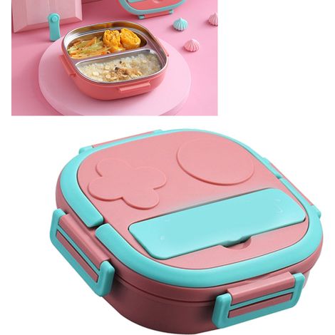 Boîte à lunch à plusieurs compartiments, grande capacité, en acier inoxydable, rose, idéale pour la maison et l'extérieur. 2 compartiments. (1/5)