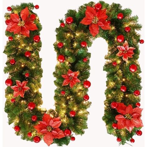 Sollbry Guirnaldas navideñas con luces, adornos navideños, guirnaldas navideñas artificiales para fiestas, 2,7 m (color: rojo) (1/5)