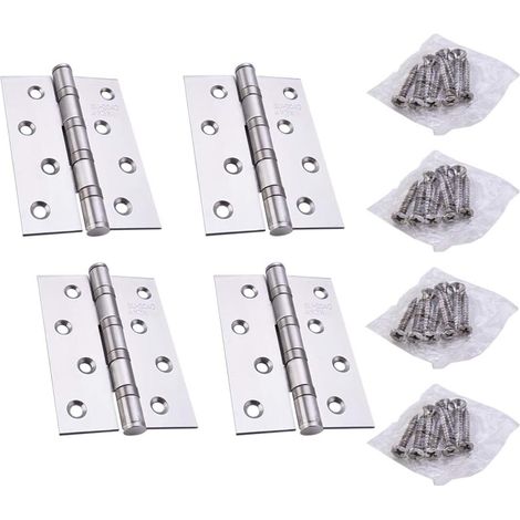 Charnière en Acier Inoxydable - Charnières pour Portes a Placard Charnieres Meubles Paumelle Pliantes pour Tiroir Boîte Fenêtre, Argent, 4 Pouces(100x75x2mm) - 4pcs (1/5)