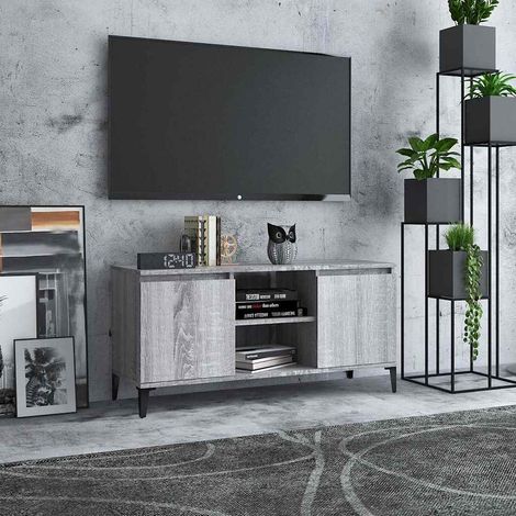 vidaXL Mueble de TV con patas de metal gris Sonoma 103,5x35x50 cm (1/4)