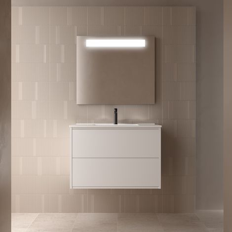 Badezimmermöbel OPTIMUS 800 WHITE SATIN + Waschtisch + Spiegel