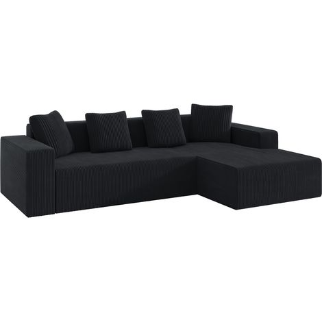 Sofá modular en L de 3 plazas con chaise longue de pana negra 261x146x65 cm HOMVRA (1/5)