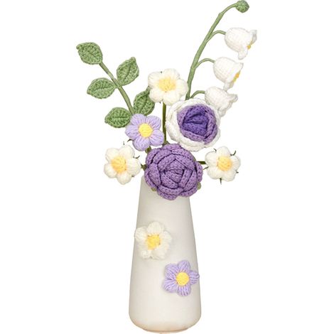 Simulation Woolen Flower Handmade Knitting Artificial Flower Crochet Knitted Flower with Ceramic Vase Table Flower Gift