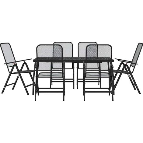 Maison Exclusive - 7-tlg. Garten-Essgruppe Anthrazit Streckgitter (1/5)