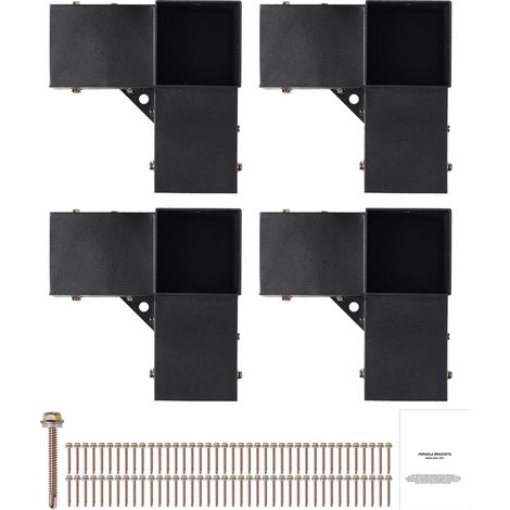 Support de Pergola 10,2 x 10,2 cm, Intérieur 9,1 x 9,1 cm, 4 Pièces, Équerre 3 Voies Renforcée, Fixation pour Bois, Terrasse, Cabane en Rondins, Extérieur (1/5)