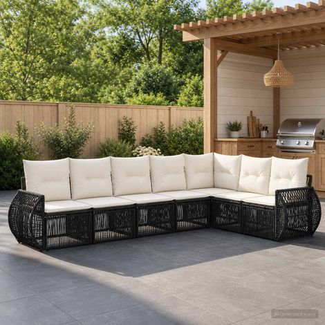 vidaXL Ensemble de canapé de jardin 7 pcs Noir et blanc crème (1/5)