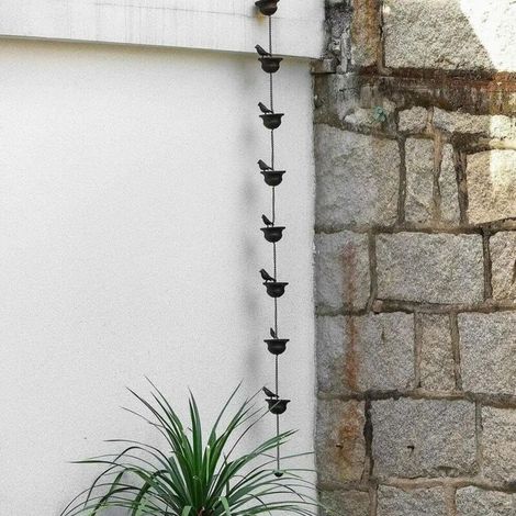 Chaîne de Pluie extérieure d'oiseau de Fer Suspendue chaîne de Pluie en métal Belle Conception d'oiseau décoration de gouttière de chaîne de Pluie Pluie pour Gouttières 2,4 m (1/4)