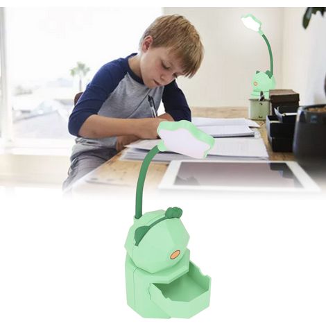Lampe de bureau universelle flexible et lumineuse, rechargeable par USB, avec motif dessin animé, idéale pour la lecture et l'apprentissage. Elle protège les yeux et sert de veilleuse. Couleur verte. (1/5)