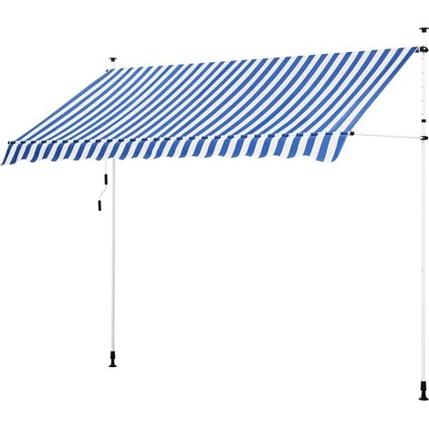 Store Banne Manuel 300 cm Auvent Rétractable Réglable en Hauteur et Inclinaison Store Banne Télescopique pour Terrasse Balcon Restaurant Café Bleu/Blanc