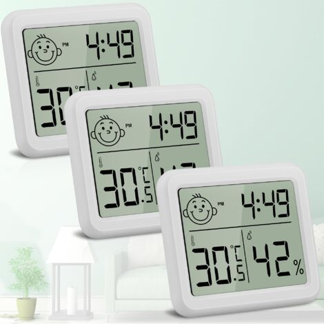 Thermomètre d'intérieur numérique, hygromètre d'intérieur, thermomètre et hygromètre fonction confort, heure intérieure, chambre de bébé, bureau (3 types de blanc) (1/5)