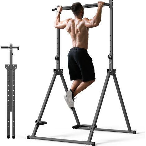 Barre de Traction 8 Hauteurs Chaise Romaine Power Tower Réglables Banc de Musculation Power Tower Pliable Charge Maximale 150kg Noir