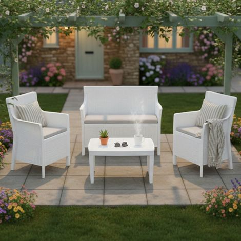 Outdoor-Sitzgruppe Lasca, 4-Sitzer Gartenset, ein Tisch Made in Italy, Weiß (1/3)