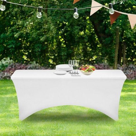 Nappe pour table pliante de 183 cm - blanche, nappe élastique, idéale pour les clubs et restaurants (1/5)