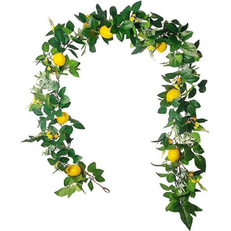 Couronne de citron artificielle (1,8 m), feuillage artificiel, vrilles, couronne de fruits artificielle avec citron et feuilles vertes (1/3)