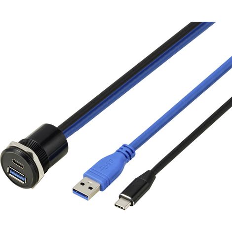 TRU COMPONENTS USB 3.1 Type-C® & USB 3.0 Type-A Einbaubuchse, Buchse/Stecker, 25 mm, 95 cm Kabel, Sc (1/3)